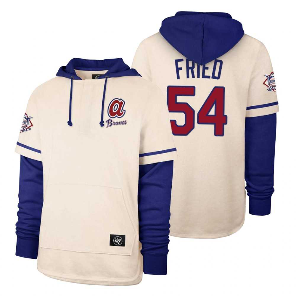 Men Atlanta Braves 54 Fried Cream 2021 Pullover Hoodie MLB Jersey